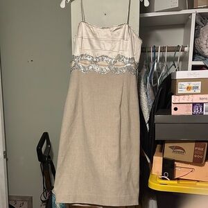 Etcetera Strapless Cream and Silver Dress